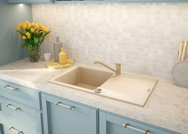 Zlewozmywak granitowy 1-komorowy z ociekaczem, wykończenie: piasek