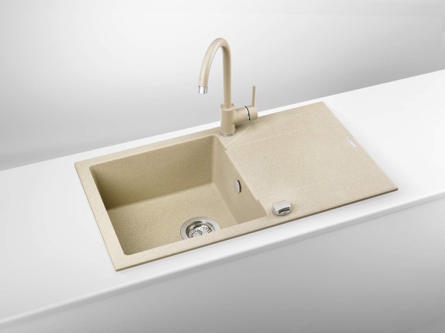 Zlewozmywak granitowy 1-komorowy z ociekaczem, wykończenie: piasek