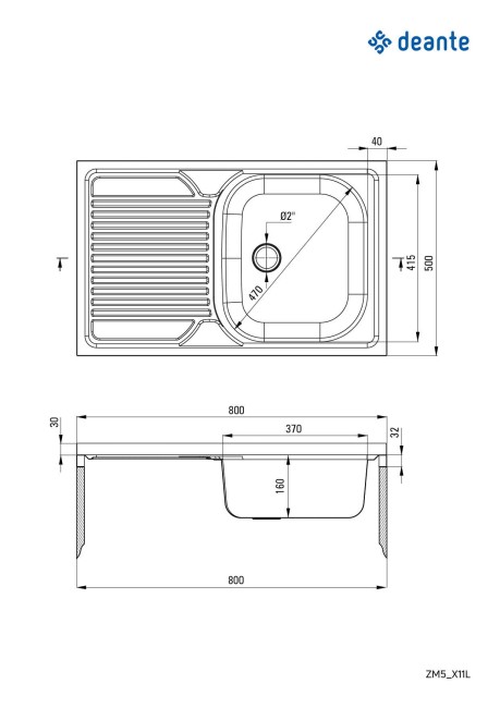 Zlewozmywak stalowy 1-komorowy z ociekaczem po lewej stronie - nakładany, wykończenie: stal, satyna