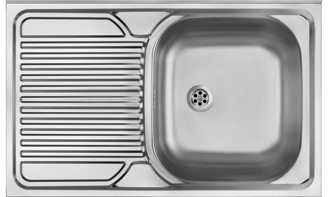 Zlewozmywak stalowy 1-komorowy z ociekaczem po lewej stronie - nakładany, wykończenie: stal, dekor