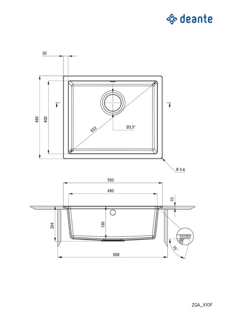 Zlewozmywak granitowy 1-komorowy - montowany na równi z blatem, wykończenie: alabaster