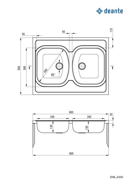 Zlewozmywak stalowy 2-komorowy - nakładany, wykończenie: stal, dekor