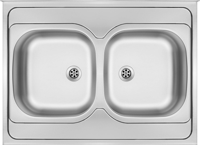 Zlewozmywak stalowy 2-komorowy - nakładany, wykończenie: stal, dekor