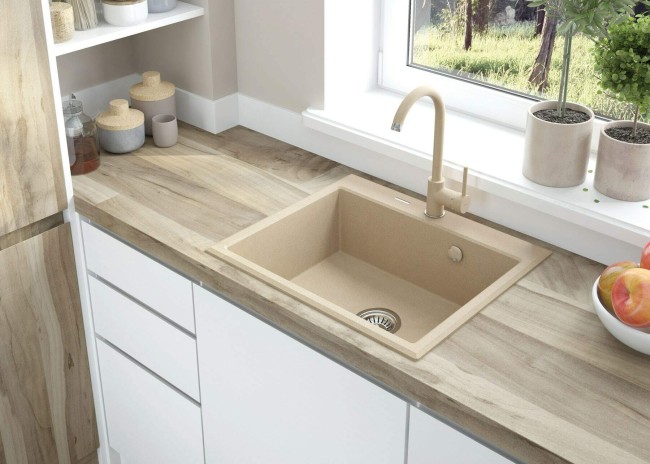 Zlewozmywak granitowy 1-komorowy, wykończenie: piasek