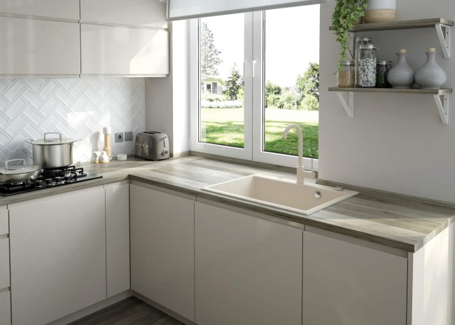 Zlewozmywak granitowy 1-komorowy, wykończenie: alabaster