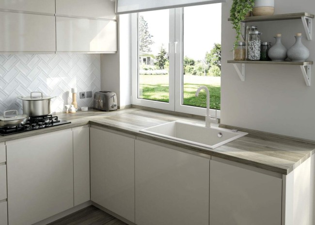 Zlewozmywak granitowy 1-komorowy, wykończenie: alabaster