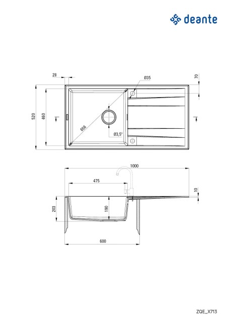 Zlewozmywak granitowy 1-komorowy z ociekaczem, wykończenie: nero