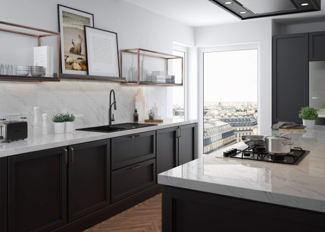 Zlewozmywak granitowy 1-komorowy z ociekaczem, wykończenie: nero