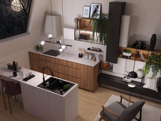 Zlewozmywak granitowy magnetyczny 1.5-komorowy, wykończenie: nero