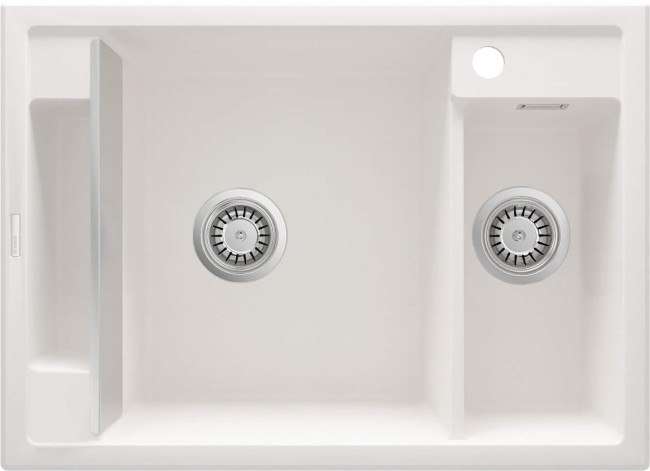 Zlewozmywak granitowy magnetyczny 1.5-komorowy, wykończenie: alabaster