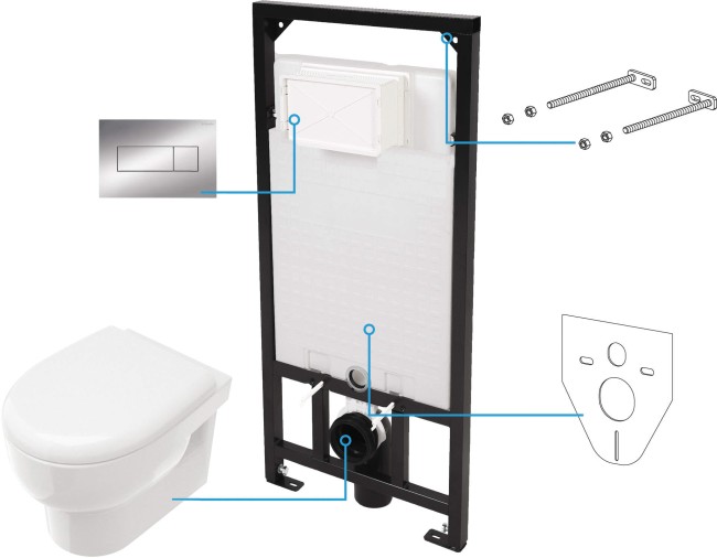 Zestaw WC podtynkowy 6 w 1, wykończenie: chrom, biały