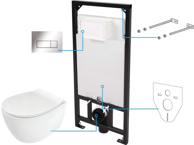 Zestaw WC podtynkowy 6 w 1, wykończenie: chrom, biały
