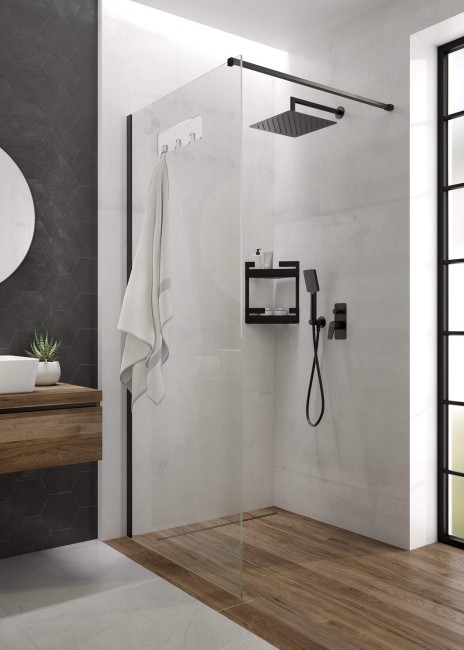 Kabina prysznicowa walk-in 90 cm, wykończenie: nero