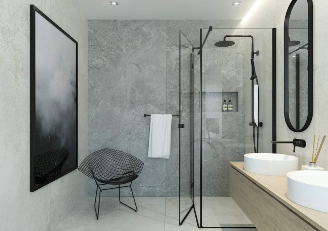 Deszczownica z baterią prysznicową, wykończenie: nero