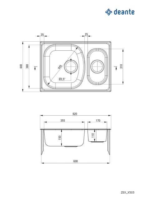 Zlewozmywak stalowy 1.5-komorowy, wykończenie: stal, dekor