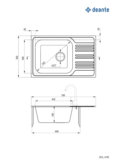 Zlewozmywak stalowy 1-komorowy z ociekaczem, wykończenie: stal, satyna