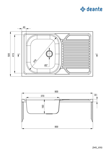Zlewozmywak stalowy 1-komorowy z ociekaczem - nakładany, wykończenie: stal, satyna
