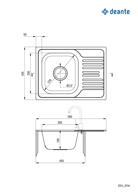 Zlewozmywak stalowy 1-komorowy z ociekaczem, wykończenie: stal, dekor