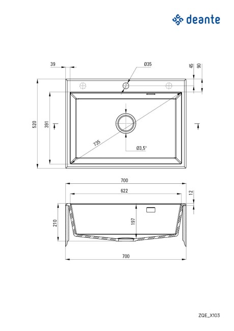Zlewozmywak granitowy 1-komorowy, wykończenie: alabaster