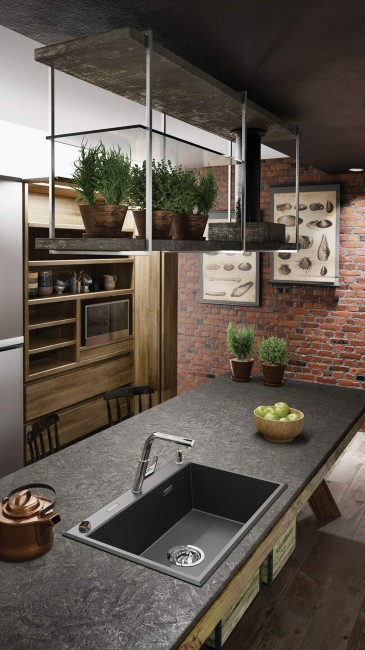 Zlewozmywak granitowy 1-komorowy, wykończenie: grafit metalik