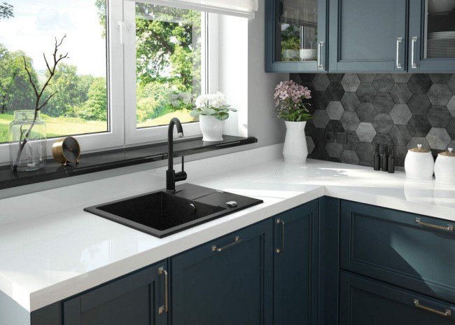 Zlewozmywak granitowy 1-komorowy z ociekaczem, wykończenie: grafit