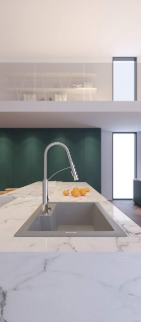 Zlewozmywak granitowy 1-komorowy, wykończenie: szary metalik