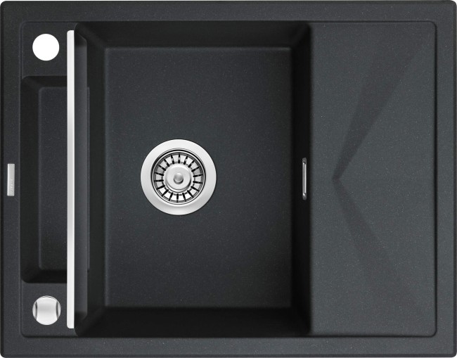 Zlewozmywak granitowy magnetyczny 1-komorowy z ociekaczem, wykończenie: grafit metalik