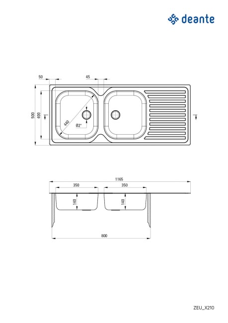 Zlewozmywak stalowy 2-komorowy z ociekaczem, wykończenie: stal, satyna