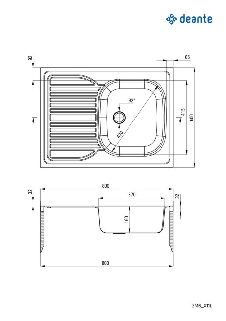 Zlewozmywak stalowy 1-komorowy z ociekaczem po lewej stronie - nakładany, wykończenie: stal, satyna