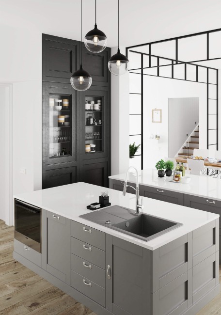 Zlewozmywak granitowy 1-komorowy z ociekaczem, wykończenie: szary metalik