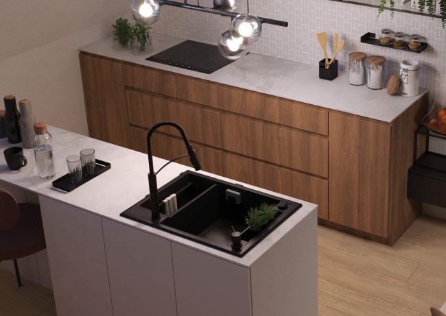 Syfon do zlewozmywaka granitowego 1.5- i 2-komorowego - Space-Saver, wykończenie: nero