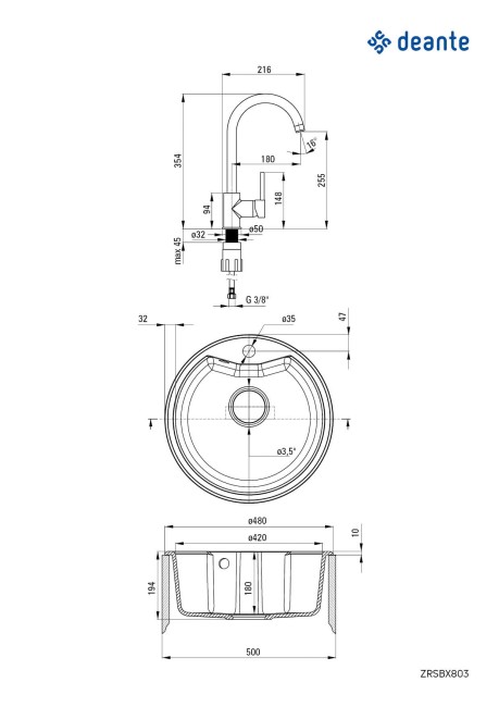 Zlewozmywak granitowy z baterią 1-komorowy, wykończenie: grafit