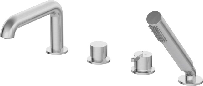Bateria wannowa 4-otworowa z zestawem prysznicowym, wykończenie: stal szczotkowana