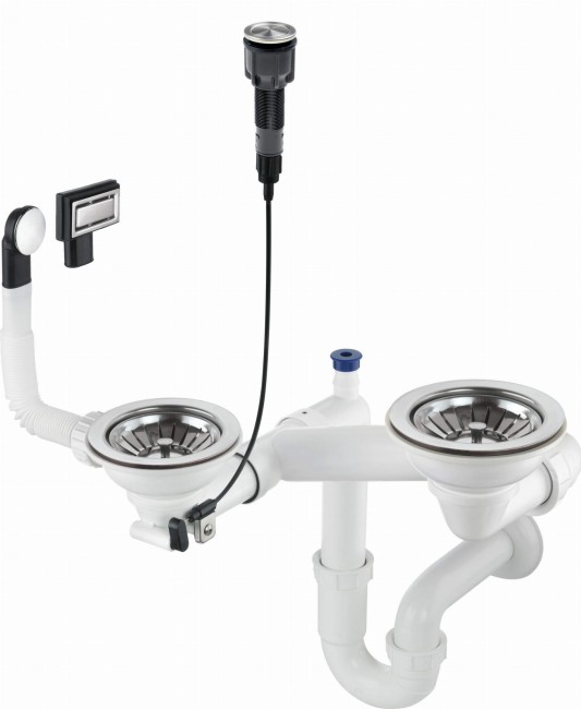 Syfon do zlewozmywaka granitowego 1.5- i 2-komorowego - Space-Saver, wykończenie: stal