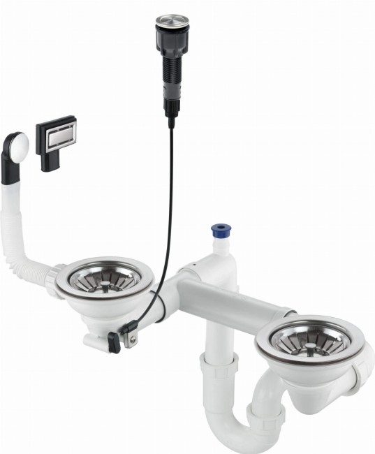 Syfon do zlewozmywaka granitowego 1.5- i 2-komorowego - Space-Saver, wykończenie: stal