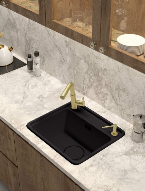 Zlewozmywak granitowy 1-komorowy, wykończenie: nero