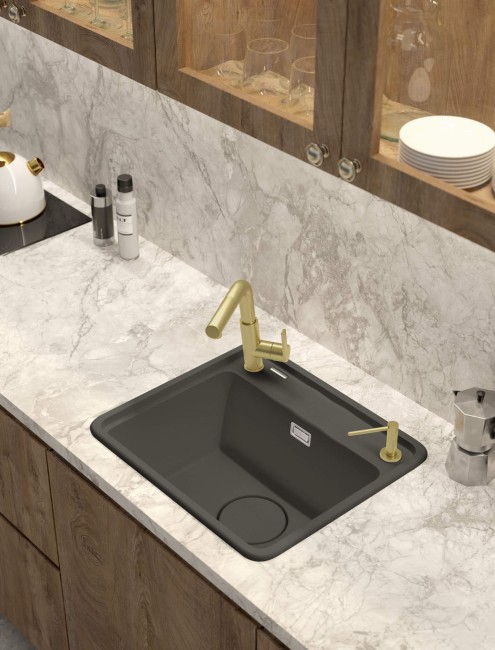 Zlewozmywak granitowy 1-komorowy, wykończenie: antracyt metalik