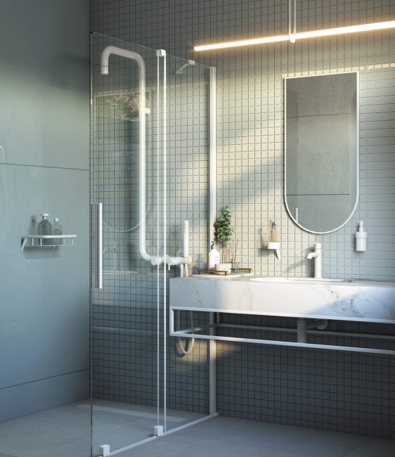 Ścianka prysznicowa walk-in - przesuwna, wykończenie: bianco