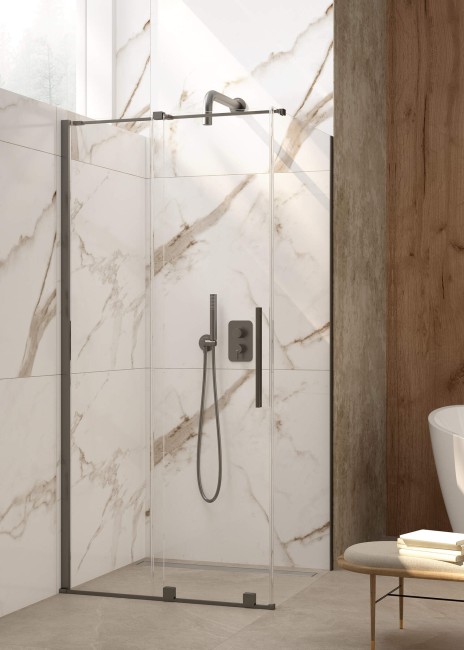 Ścianka prysznicowa walk-in - przesuwna, wykończenie: titanium