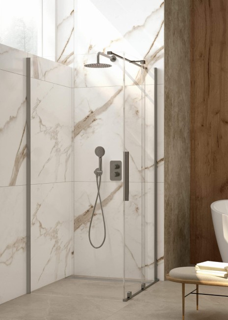 Ścianka prysznicowa walk-in - przesuwna, wykończenie: titanium