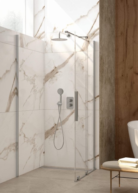 Ścianka prysznicowa walk-in - przesuwna, wykończenie: stal szczotkowana